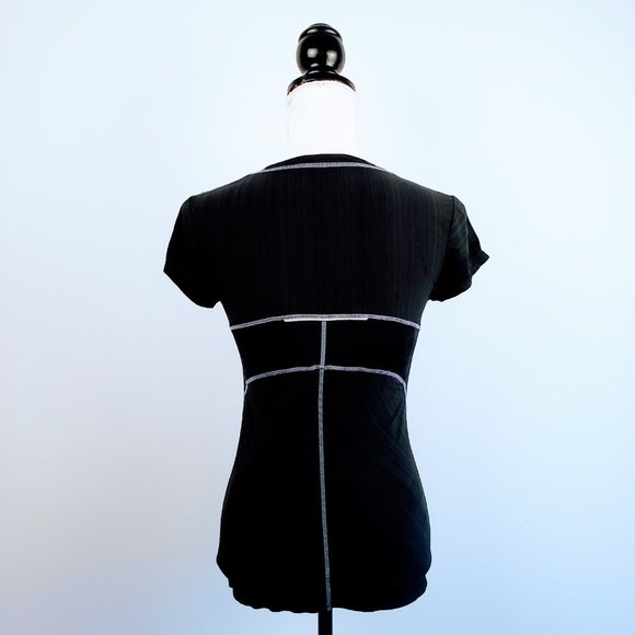 ATHLETA Tee Top, Black Polyester Short Cap Sleeve Stretchy Running Yoga, XS - Picture 4 of 12